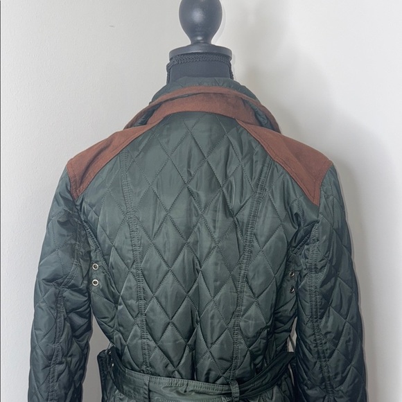 Green Quilted Utility Jacket with Brown Trim - Picture 5 of 9